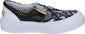 2 Stars Street boty slip on nero tessuto bianco pelle BT807 Černá